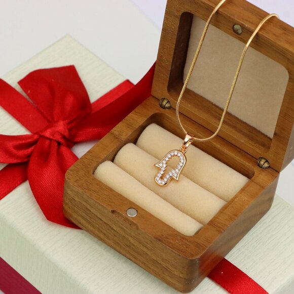 "Rose Gold Hamsa Pendant with Crystals – Symbol of Protection & Luck, XPPT1220 - Picture 12 of 13